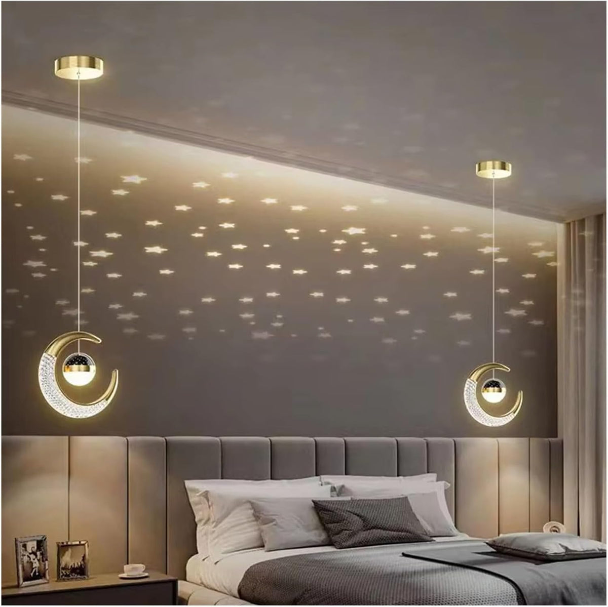 Modern Gold Moon Pendant Chandelier – Adjustable Acrylic Lampshade for Dining Room or Bedroom, High-Translucent Bedside Hanging Lamp with Elegant Luxury Design