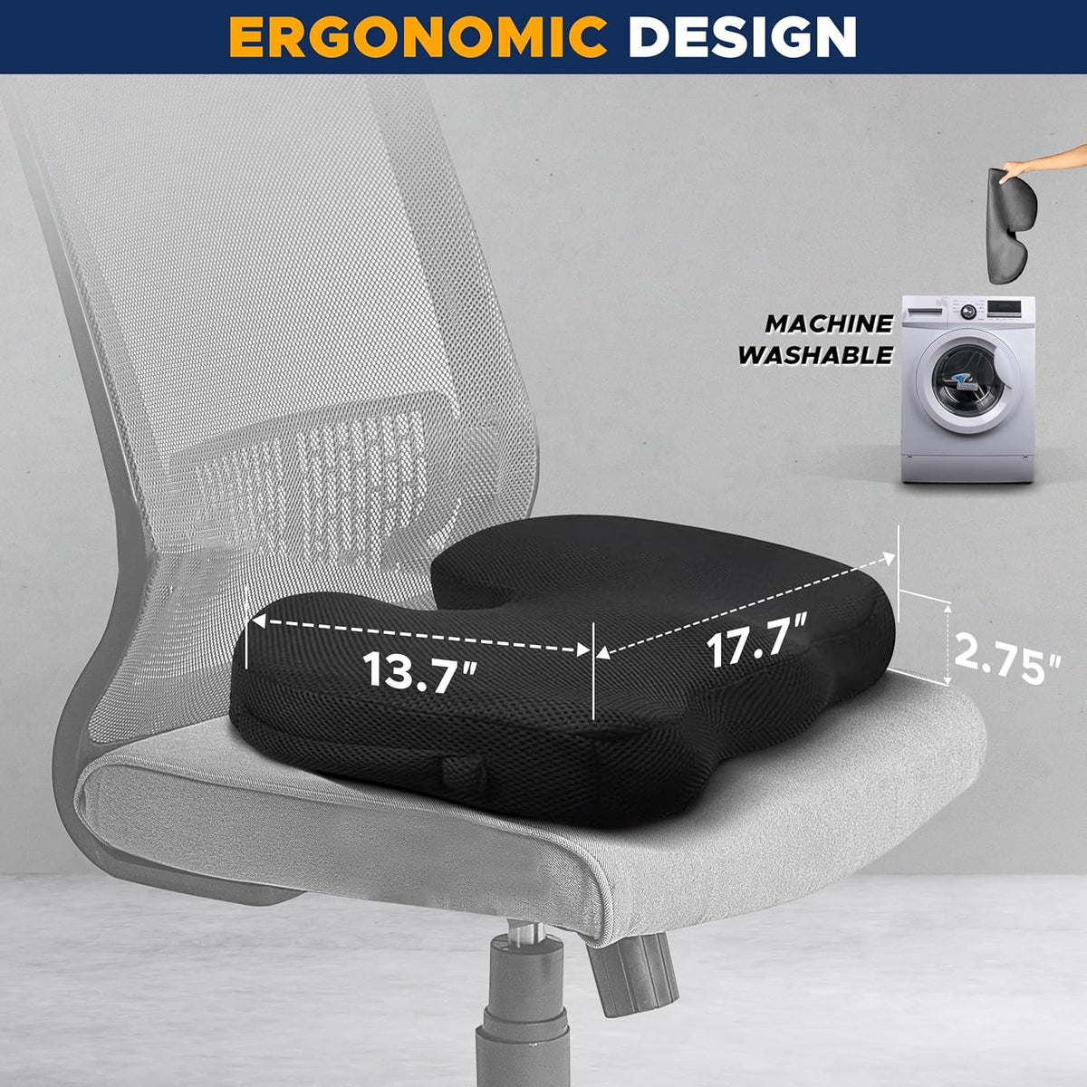 Gel & Memory Foam Coccyx Seat Cushion for Pressure Relief