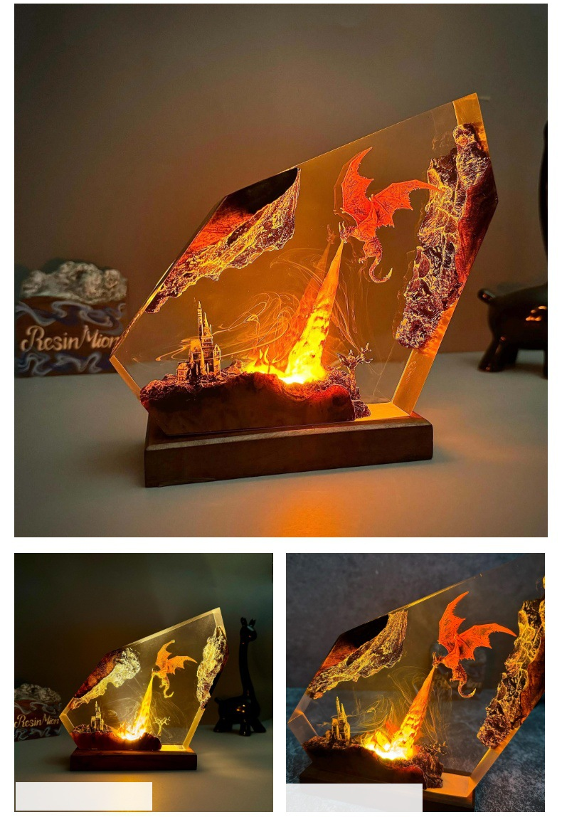 Fire-Breathing Dragon Resin Lamp – Creative Fantasy Lighting Decor for Halloween Gifts and Home Display