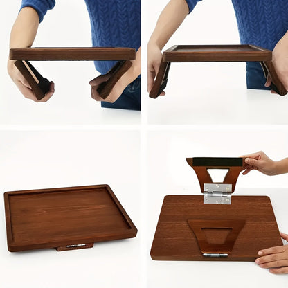 Foldable Bamboo Sofa Tray Table – Portable Armrest Side Table for Eating, Laptop Use, TV Snacks and Remote Control Storage