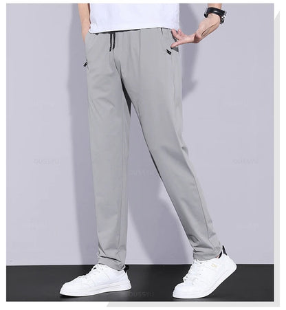 Men’s Soft Casual Sports Jogger Pants – Quick Drying Thin Elastic Waist Zip Pocket Workout Trousers for Summer Running or Workwear