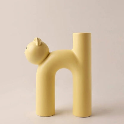 Cute Cat Vase – Cat-Head H-Shape Tube Vase for Hydroponic Flower Arrangement, Charming Home Décor & Desk Accessory for Cat Lovers