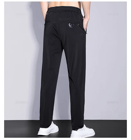 Men’s Soft Casual Sports Jogger Pants – Quick Drying Thin Elastic Waist Zip Pocket Workout Trousers for Summer Running or Workwear