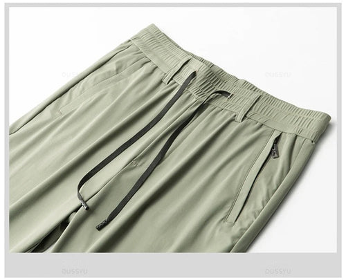 Men’s Soft Casual Sports Jogger Pants – Quick Drying Thin Elastic Waist Zip Pocket Workout Trousers for Summer Running or Workwear