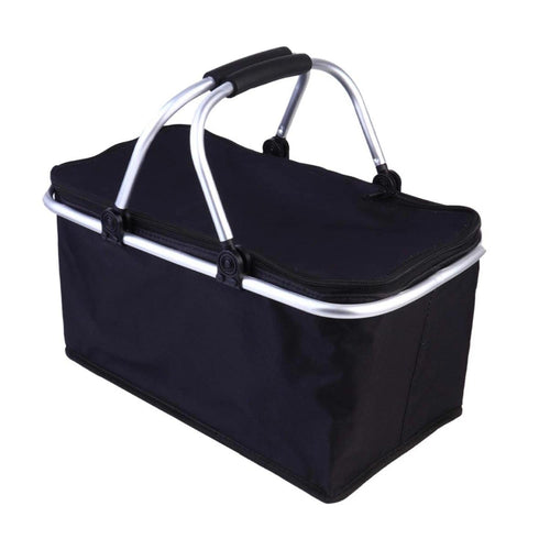 Collapsible Insulated Picnic Basket Cooler – 30L Aluminum Handle Food Storage Bag with Thermal Heat & Cold Retention for Grocery, Delivery or Outdoor Travel