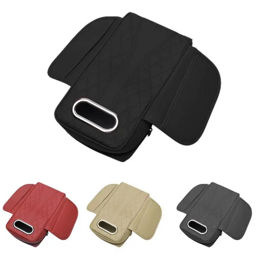 Car Armrest Cushion with Tissue Box – Memory Foam Support with Tissue Box & Storage Pockets