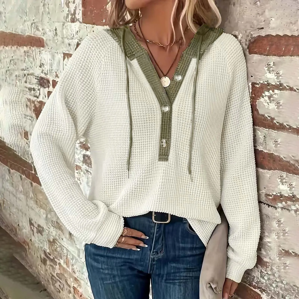 Casual Oversized Hooded Sweatshirt – Button Loose Round Neck Harajuku Streetwear for Sporty Comfort for Women