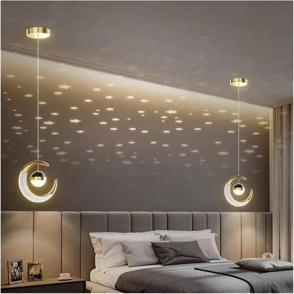 Modern Gold Moon Pendant Chandelier – Adjustable Acrylic Lampshade for Dining Room or Bedroom, High-Translucent Bedside Hanging Lamp with Elegant Luxury Design