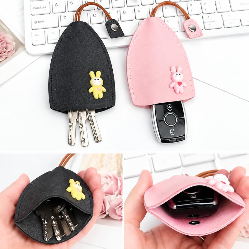 Cute Cartoon Pull-out Key Case, Portable Leather Car Key Holder, Quick Pull Design Anti-Scratch Key Pouch, Kawaii Key Bag for Women Gift