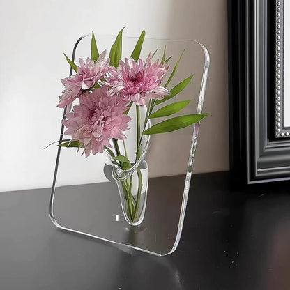 Acrylic Photo Frame Flower Vase – Transparent 20×15cm Hydroponic Decor Piece for Artistic Displays & Home Arrangements