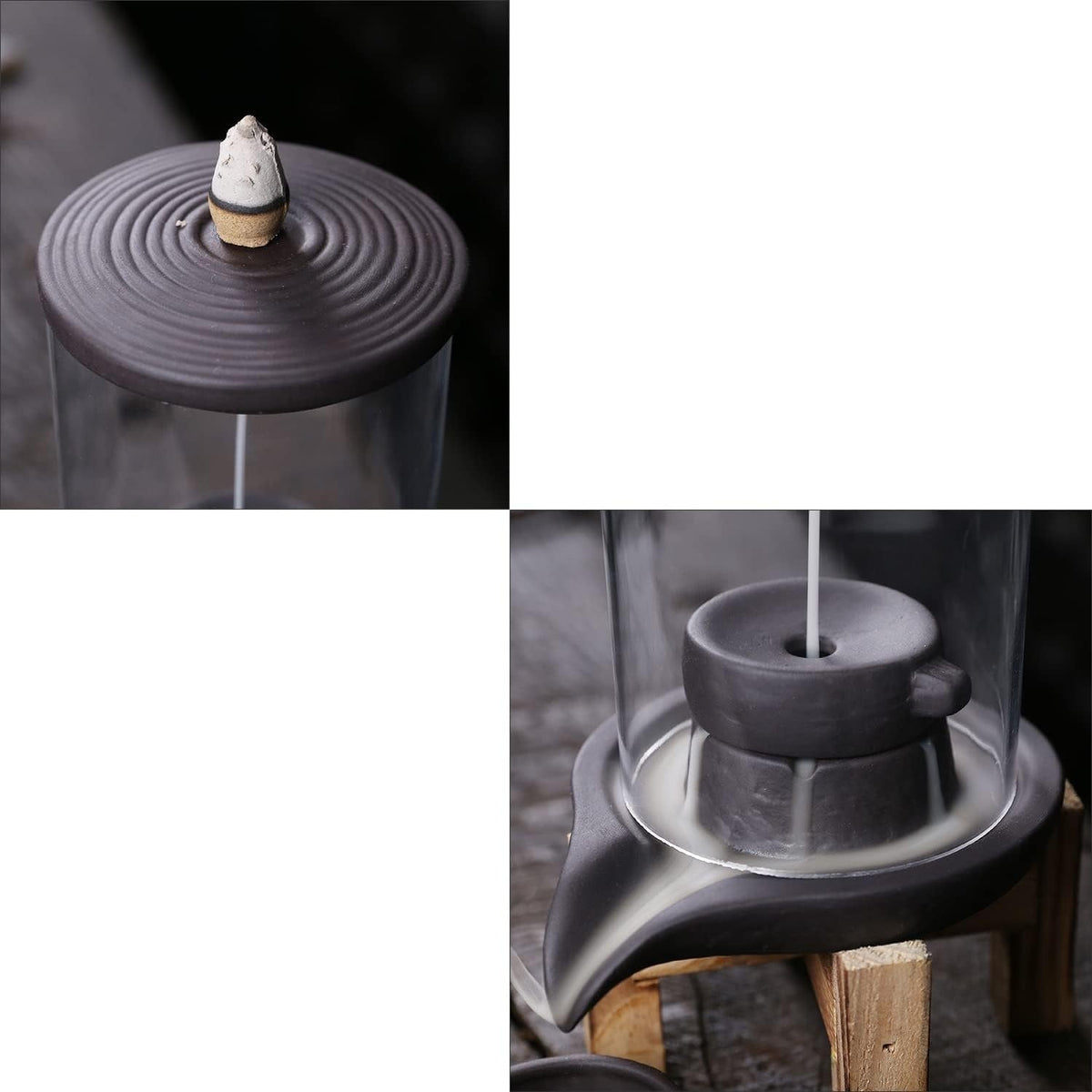 Handmade Ceramic Backflow Incense Burner – Waterfall Smoke Effect Feng Shui Holder for Living Room Aromatherapy