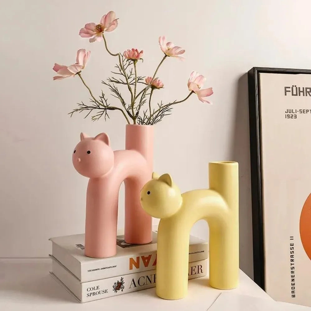 Cute Cat Vase – Cat-Head H-Shape Tube Vase for Hydroponic Flower Arrangement, Charming Home Décor & Desk Accessory for Cat Lovers