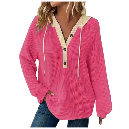 Casual Oversized Hooded Sweatshirt – Button Loose Round Neck Harajuku Streetwear for Sporty Comfort for Women