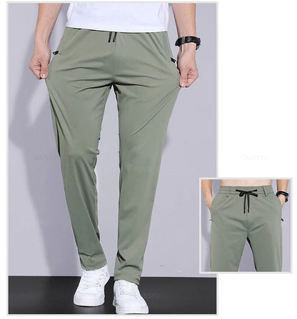 Men’s Soft Casual Sports Jogger Pants – Quick Drying Thin Elastic Waist Zip Pocket Workout Trousers for Summer Running or Workwear