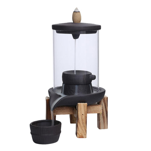 Handmade Ceramic Backflow Incense Burner – Waterfall Smoke Effect Feng Shui Holder for Living Room Aromatherapy