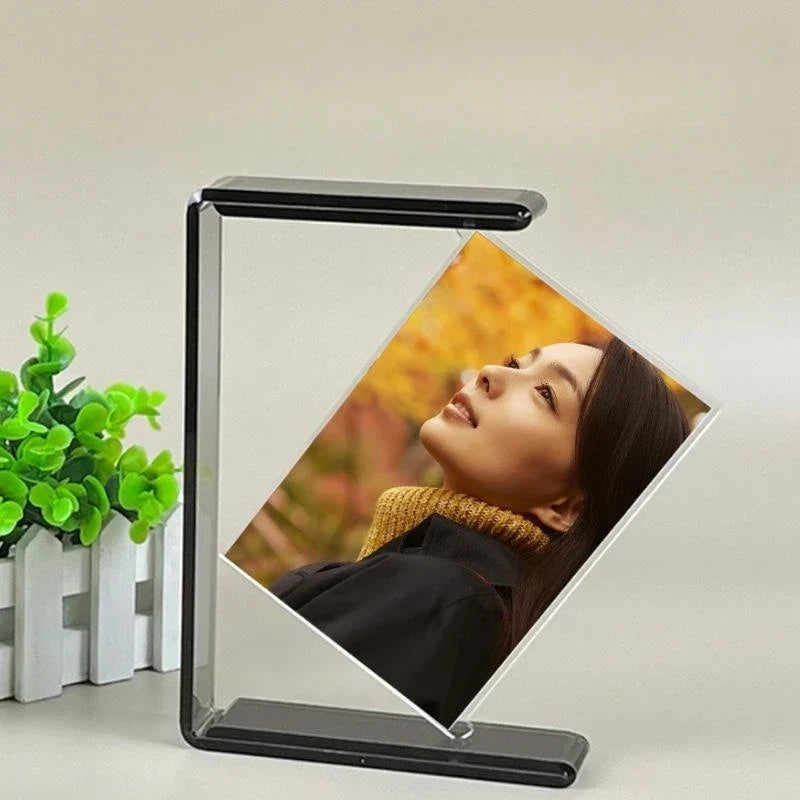 Double-sided Rotating Acrylic Photo Frame – 6-inch Transparent HD Display for Weddings, Home Decor, Capturing Memories with Elegant Wedding and Anniversary Love