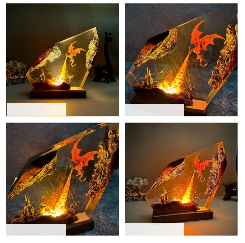 Fire-Breathing Dragon Resin Lamp – Creative Fantasy Lighting Decor for Halloween Gifts and Home Display