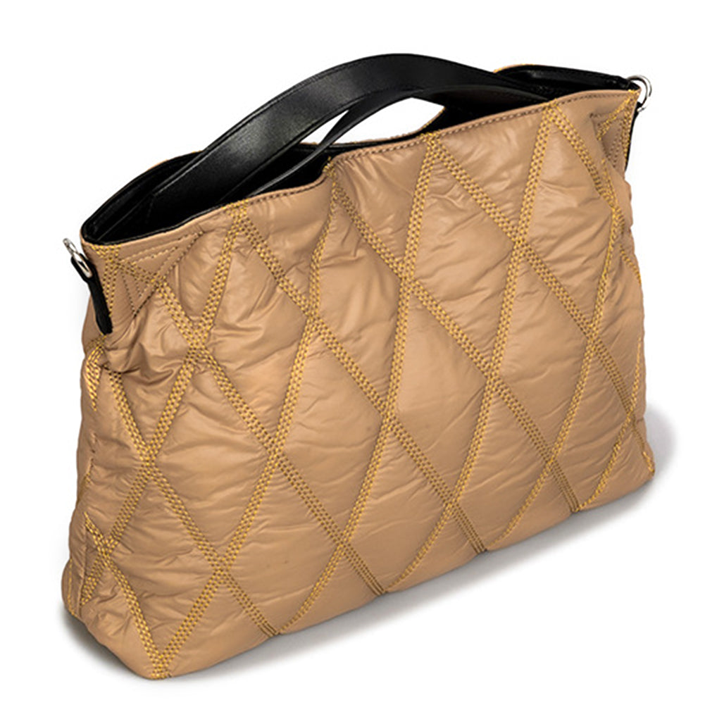 Cotton-Padded Nylon Women Big Tote Bag – Large Capacity Commuter Handbag with Rhombic Lattice Design for Autumn Winter Fashion