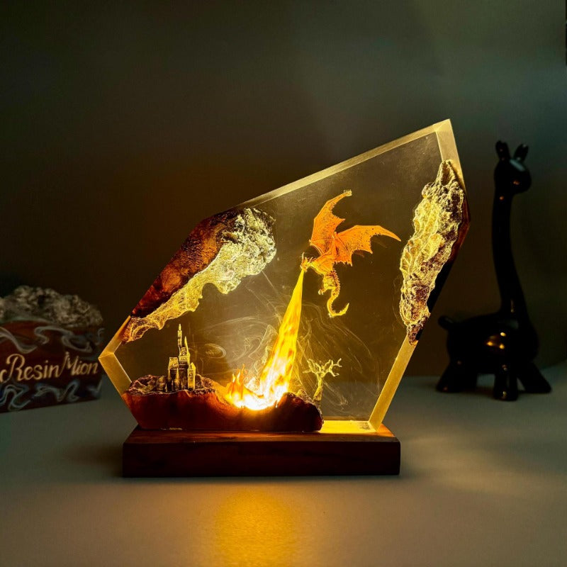 Fire-Breathing Dragon Resin Lamp – Creative Fantasy Lighting Decor for Halloween Gifts and Home Display