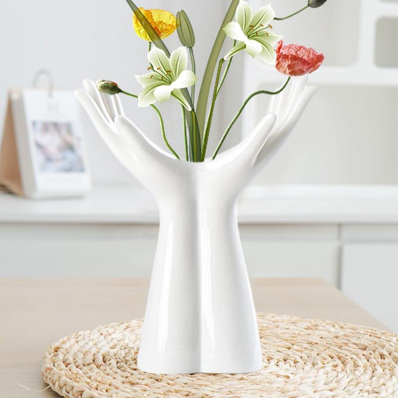 Nordic Ceramic Hand Vase – Creative Modern Flower Holder for Living Room, Office & Minimalist Home Décor Statement Piece