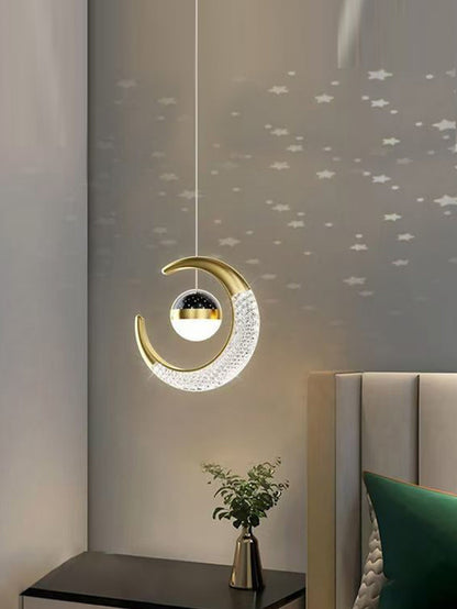 Modern Gold Moon Pendant Chandelier – Adjustable Acrylic Lampshade for Dining Room or Bedroom, High-Translucent Bedside Hanging Lamp with Elegant Luxury Design