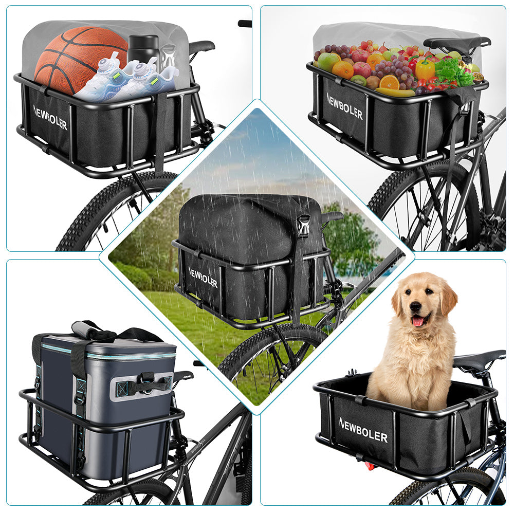 Heavy-Duty Rear Bike Basket with Rack – Large Metal Bicycle Carrier for Groceries, Commutes, and Electric Bike Storage