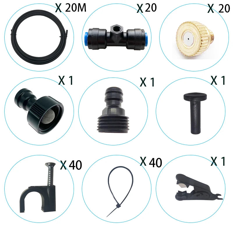 DIY Greenhouse Misting System - Outdoor Cooling Spray Kit with Brass Nozzles for Garden, Humidification & Disinfection