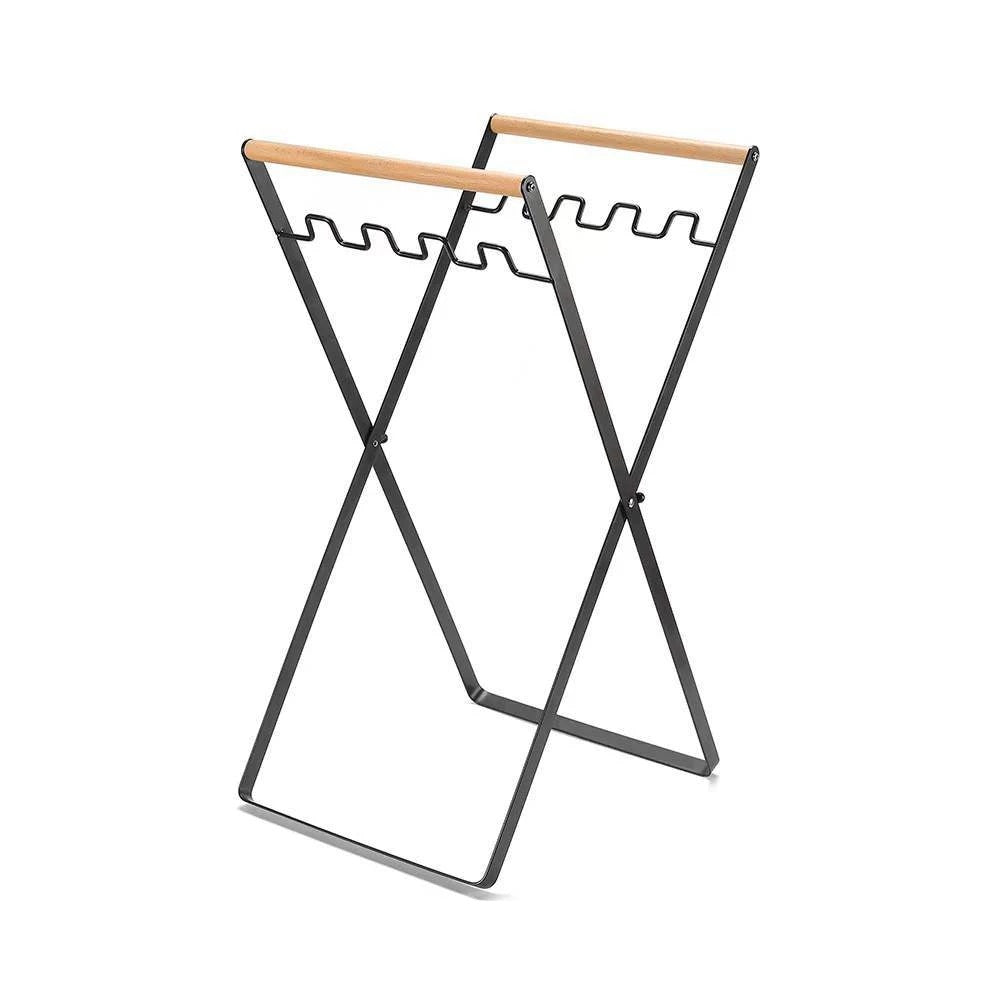 Portable Wooden Handle Bracket- Foldable Trash Rack Camping Garbage Shelf for Storing Kitchen Debris, Bags & Outdoor Waste