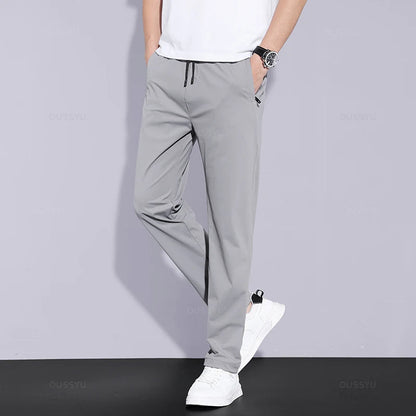 Men’s Soft Casual Sports Jogger Pants – Quick Drying Thin Elastic Waist Zip Pocket Workout Trousers for Summer Running or Workwear