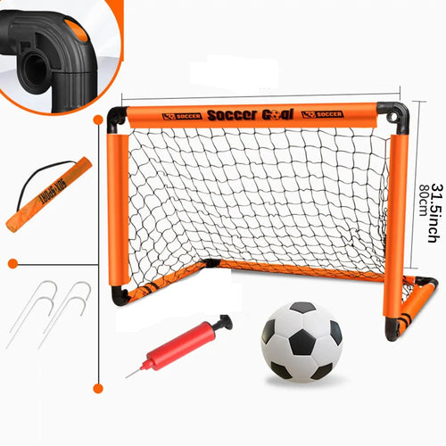 Foldable Kids Soccer Goal Set with Ball & Ground Stakes – Easy-to-Assemble Football Gate for Backyard Fun, Park Games & Training