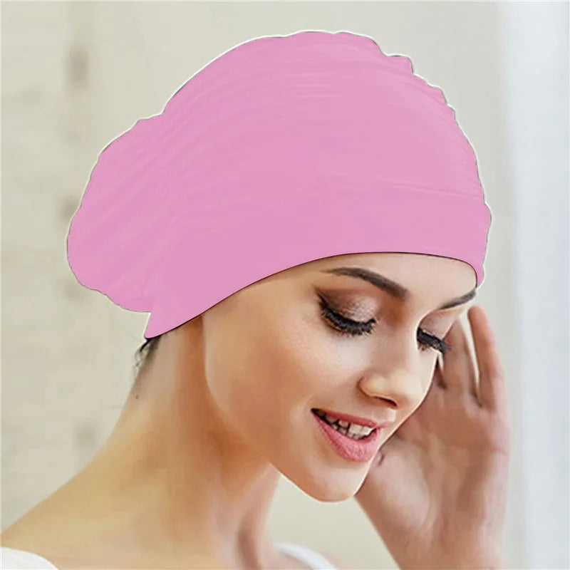 Stylish Stretch Nylon Swimming Cap – Elastic Turban-Style Swim Hat for Women, Girls & Long Hair Comfort in Pool or Spa