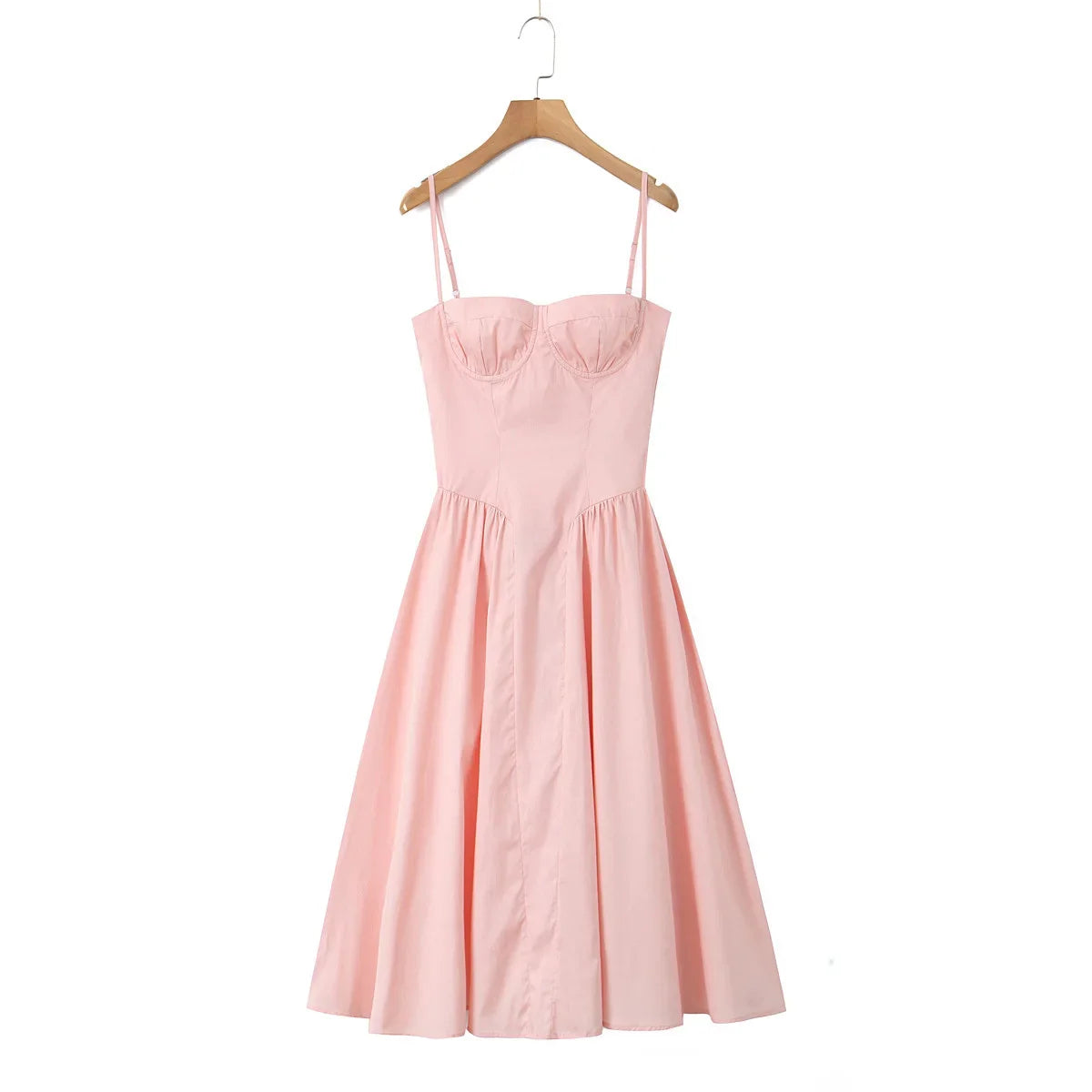 Green Floral Midi Dress – Sexy Low Waist Spaghetti Strap A-Line Summer Dress for Beach Holidays and 2025 Parties