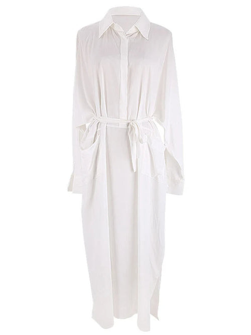White Swimsuit Cover-Up Maxi Kaftan – Elegant Kimono-Style Beach Dress with Loose Fit, Side Pockets, and Lightweight Summer Tunic for Bathing Suits