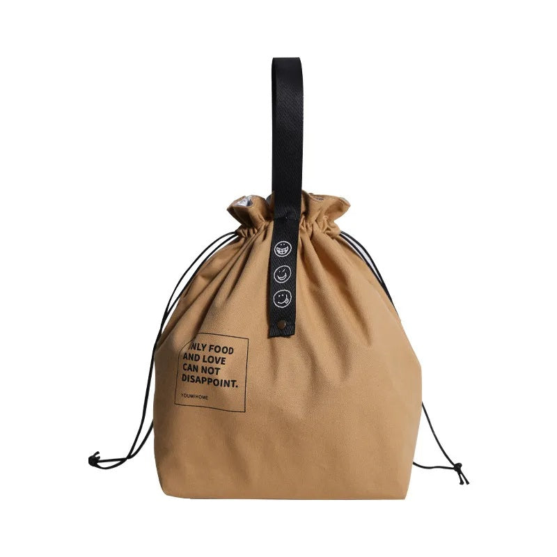 Drawstring Canvas Lunch Tote Bag – Insulated Fresh-Keeping Bento Box Carrier for School, Work, Picnics, and Daily Food Storage Style