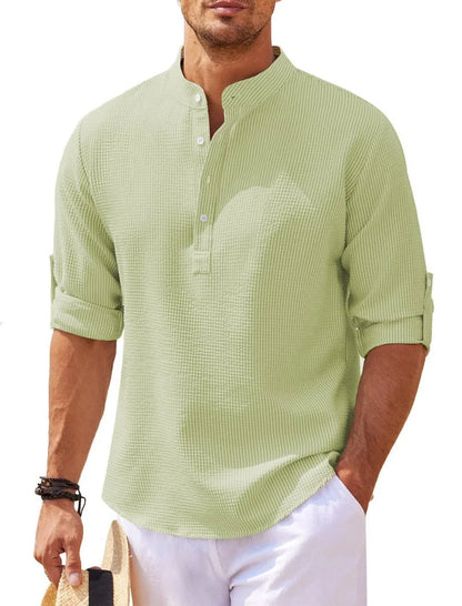 Casual Men's Cotton Blouse – Solid Color Loose Long-Sleeved T-Shirt for Handsome Spring and Autumn Style