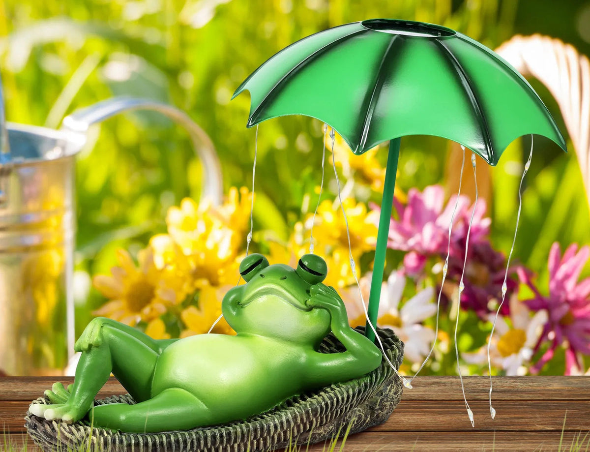 Solar LED Frog Garden Statue – Cute Waterproof Resin Sculpture with Umbrella for Outdoor Yard, Lawn, and Patio Décor