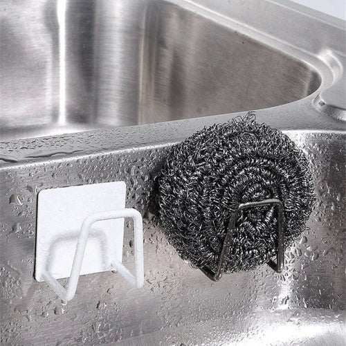Self-Adhesive Kitchen Sponge Rack – Stainless Steel Sink Organizer with Drain Design, Wall-Mounted Holder for Sponges and Scrubbers, Space-Saving Kitchen Sink Accessories