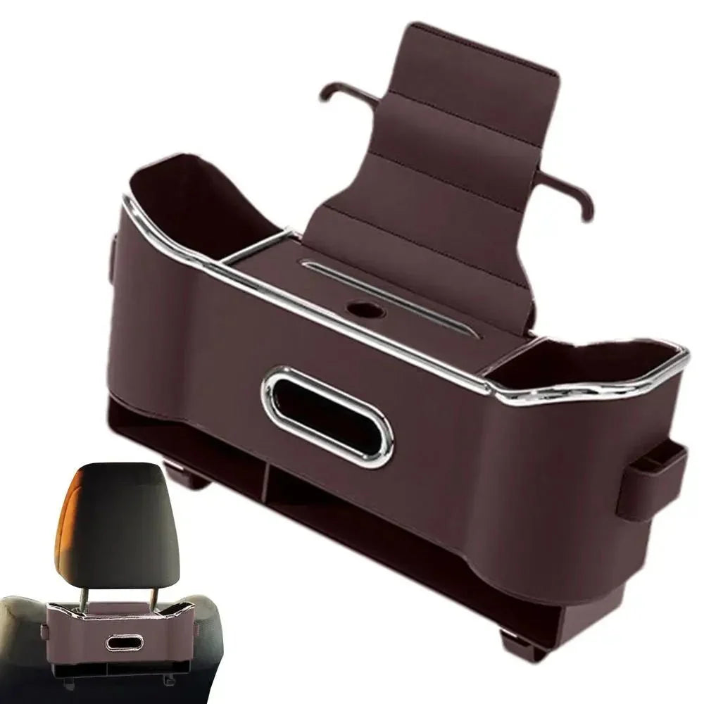 Car Headrest Storage Box – 2-Hook Design, Flocking Backseat Organizer for Long-Distance Drives