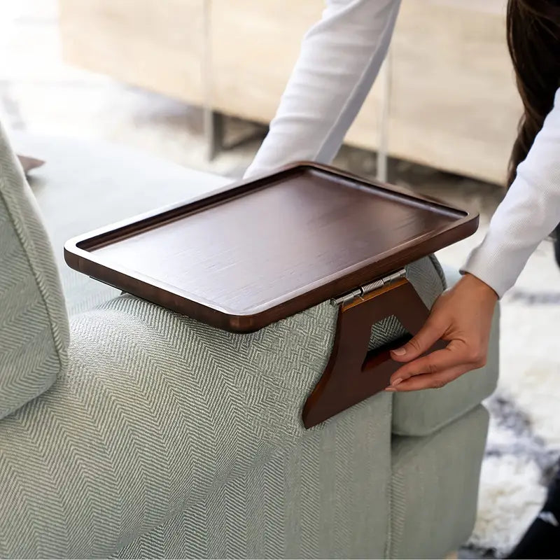 Foldable Bamboo Sofa Tray Table – Portable Armrest Side Table for Eating, Laptop Use, TV Snacks and Remote Control Storage