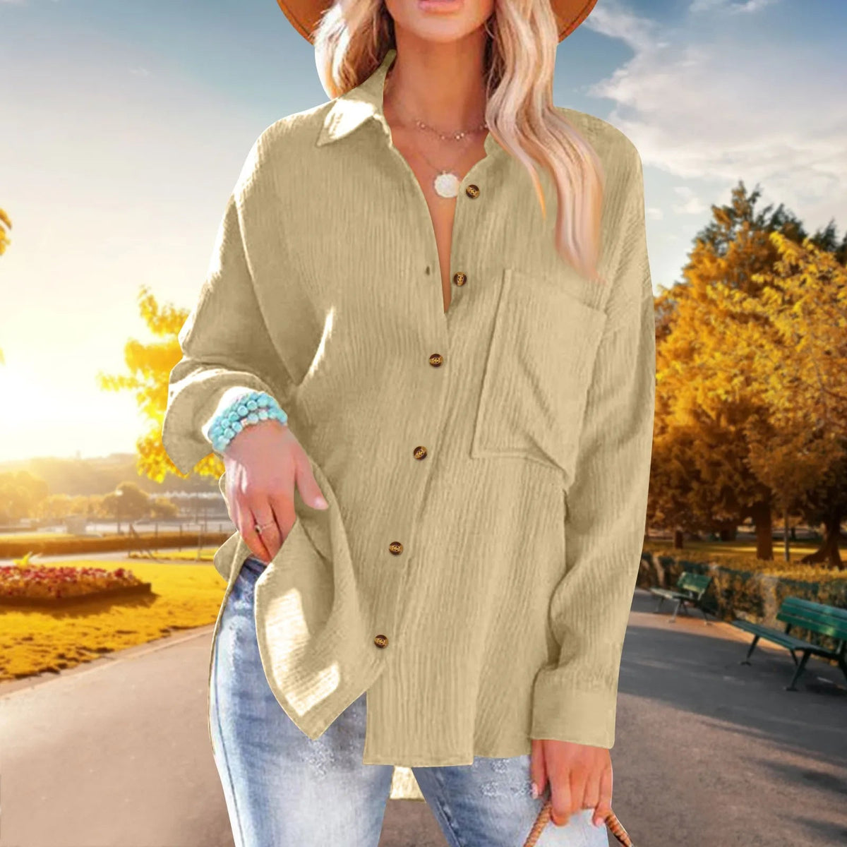 Elegant Blouse for Women – Loose-Fit Single-Breasted Long Sleeve Shirt